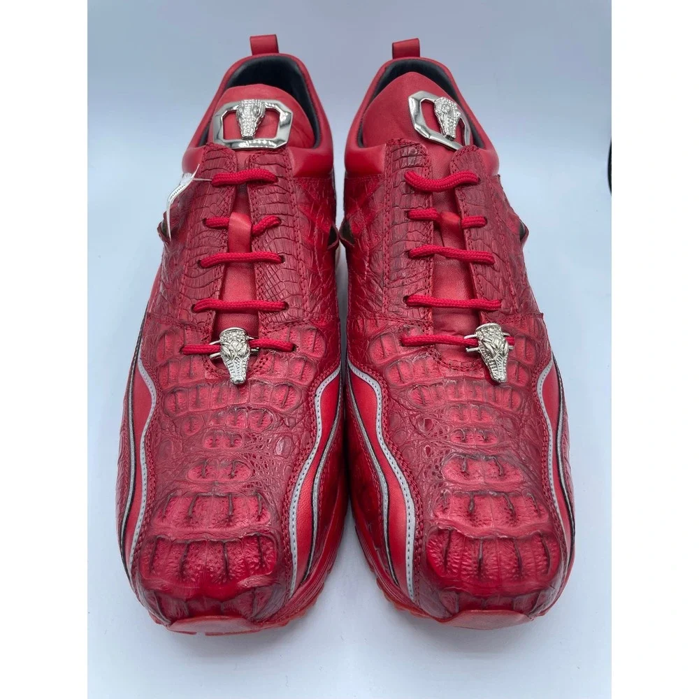 Belvedere Rexy Red Genuine Caiman Crocodile Leather Sneakers Mens 12 E04 NEW